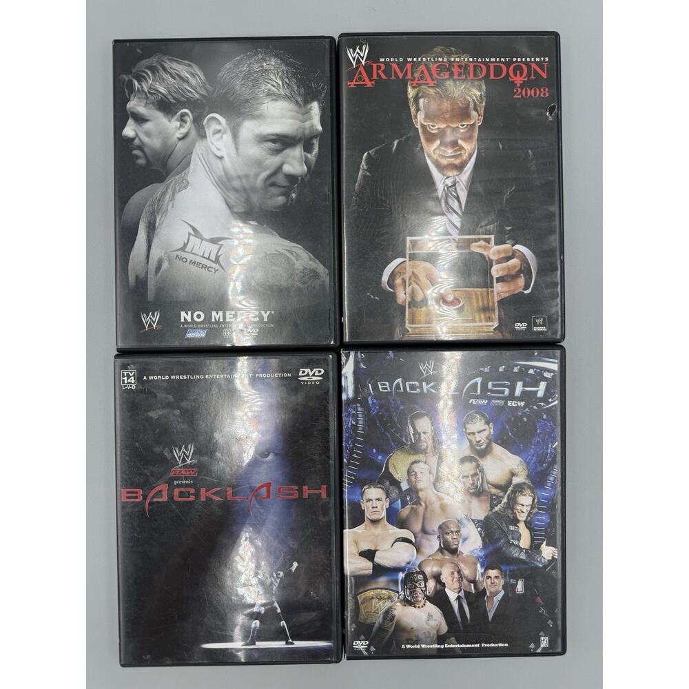 Lot Of 4 WWE Wrestling DVD Events No Mercy Armageddon Backlash‎